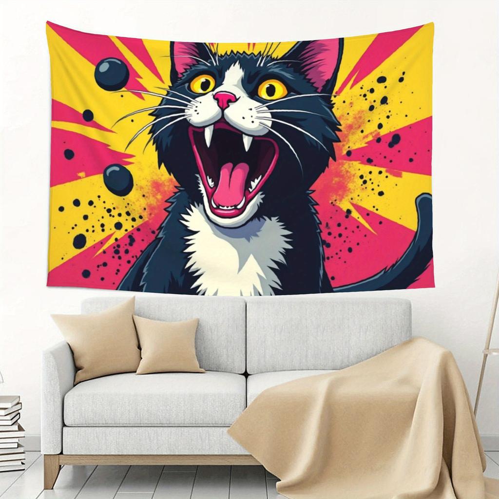 Vibrant Pop Art Cat Tapestry Wall Decor for Bedroom Living Room Cozy Atmosphere Bold Home Style and Modern Charm Enhancement