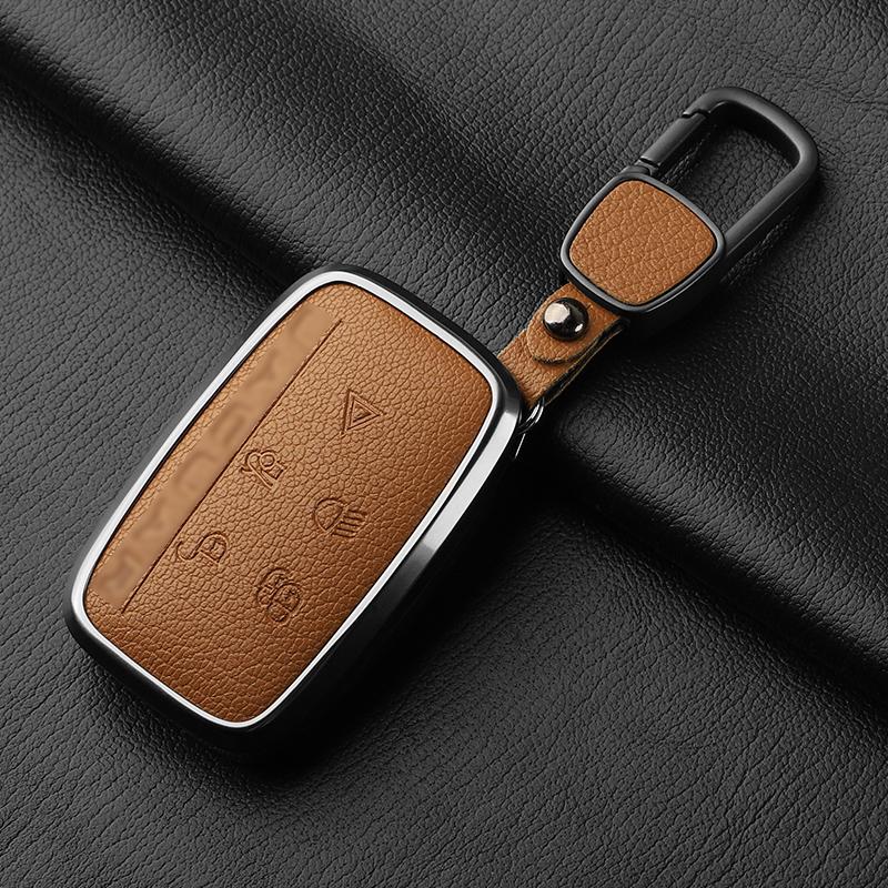 Aluminiumlegierung Ziegenleder Auto Schlüsselhülle Abdeckung für Jaguar JLR XF XJ XE XJL XFL I-PACE E-PACE F-Pace Auto Schlüsselhülle Schutz Fob