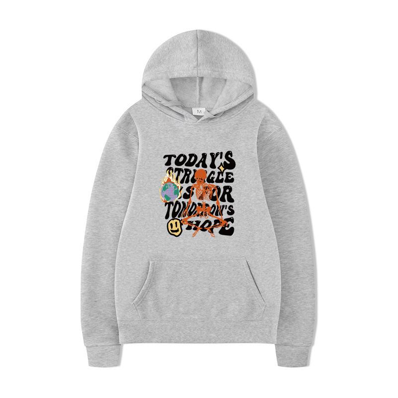 Textual Skeleton Hoodies Print Fashion Sweatshirt Hip Hop Casual Unisex Autumn Winter Fleece Streetwear Tops