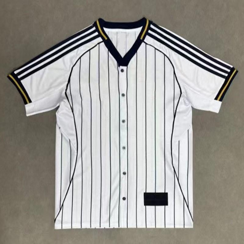 Mens Retro Striped Baseball-Style Soccer Jersey Short Sleeve Cotton Blend Sport Shirt Football Basketball Volleyball