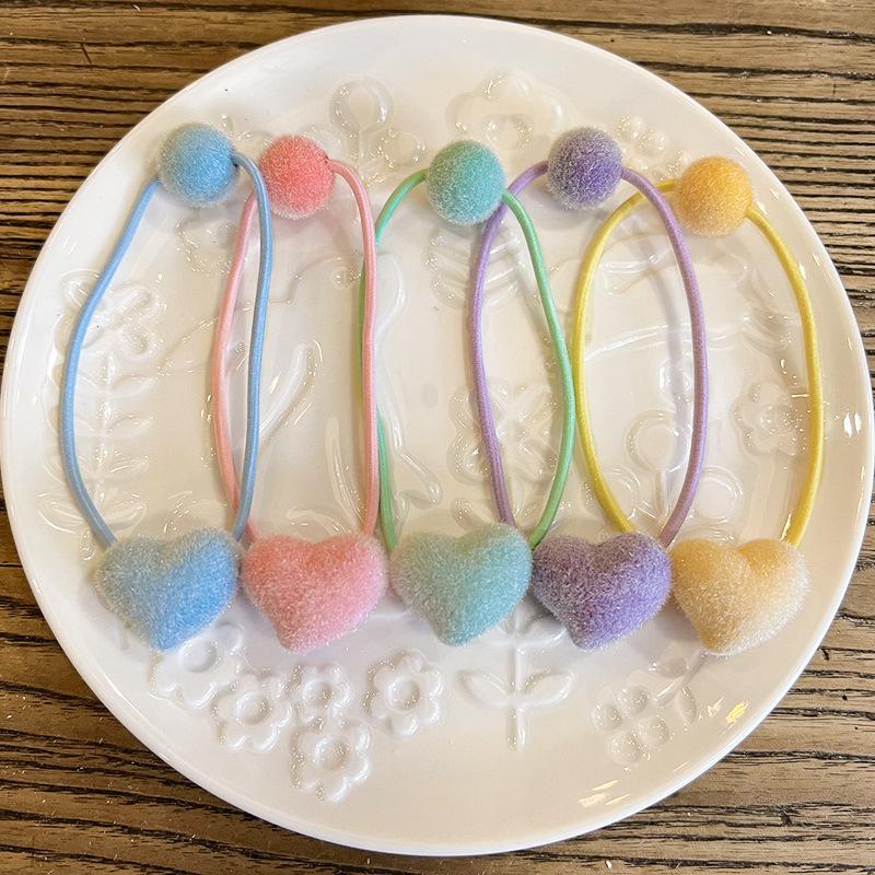 2 Stück Neue Niedliche Bunte Beflockte Herzform Prinzessin Kopfschmuck Kinder Elastische Haarbänder Kinder Haarseile Mädchen Haaraccessoires