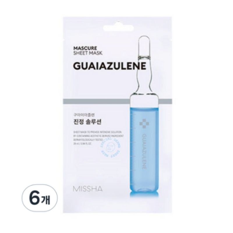 MISSHA Mascure Успокаивающая тканевая маска с гваязуленом Увлажняющая маска для лица Корейский уход 1 шт. x 6 шт.