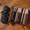 Cowhide Leather Pencil Roll Bag Multi-Compartment Vintage Cowhide Pencil Case  Literary Style