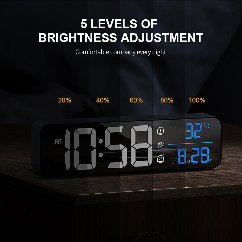 Charging Version Large Screen LED Digital Music Wall Clock Weekday Sleeping Table Clock 2 Alarm Clock Intelligent Voice Control Dimming