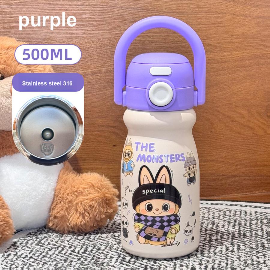 316 Edelstahl Doppelwandig Niedliche Cartoon Isolierte Wasserflasche Tasse mit Strohhalm und Deckel