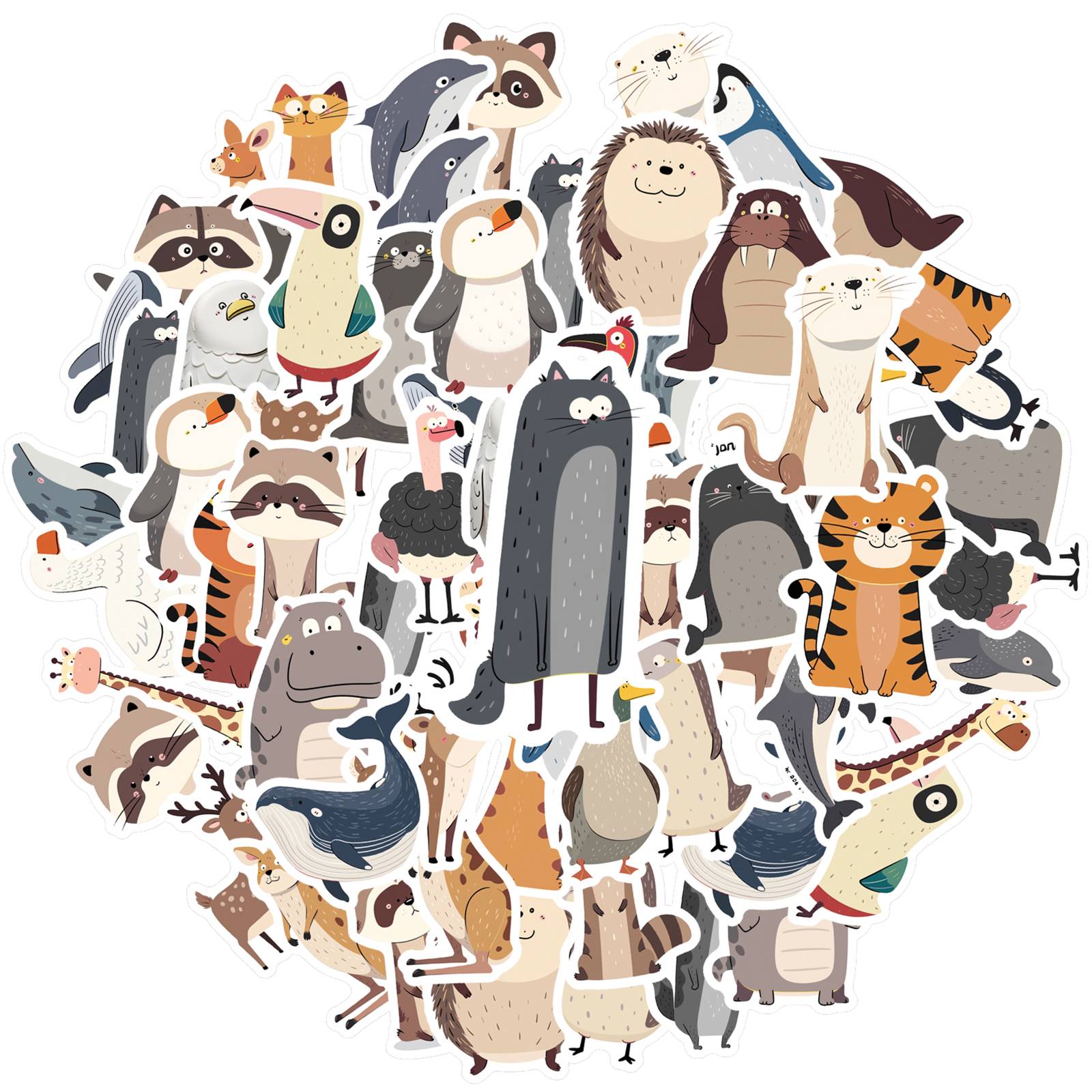 35pcs-50pcs Cute Wildlife Stickers Cartoon Animals Stationery Stickers Animal Stickers For Laptop Luggage Scrapbook Diary