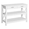 Console Table Hallway Entrance Table with 2 Drawers and Lower Shelves Metal Frame 105x40x76 Cm White