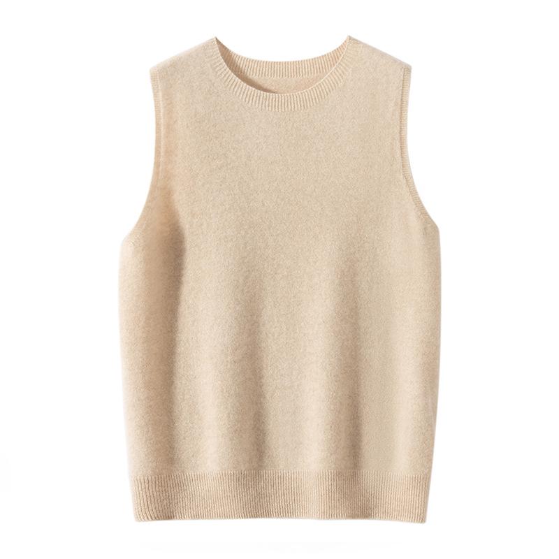 Women's 100% Cashmere Sleeveless Knit Camisole - Round Neck Base Layer Sweater.