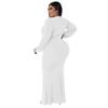 Plus Size Black Deep V Neck Long Sleeve Ruched Bodycon Maxi Dress