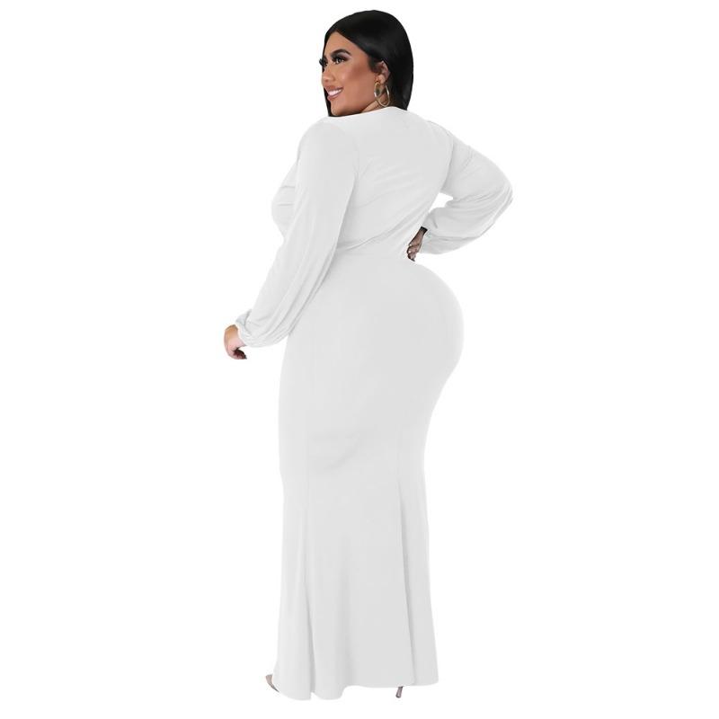 Plus Size Black Deep V Neck Long Sleeve Ruched Bodycon Maxi Dress