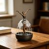 Indoor Water Accent Statue with Dancer Figure and Bowl Design for Bedroom Office Shelf Reading Area Side Table and Window Placement