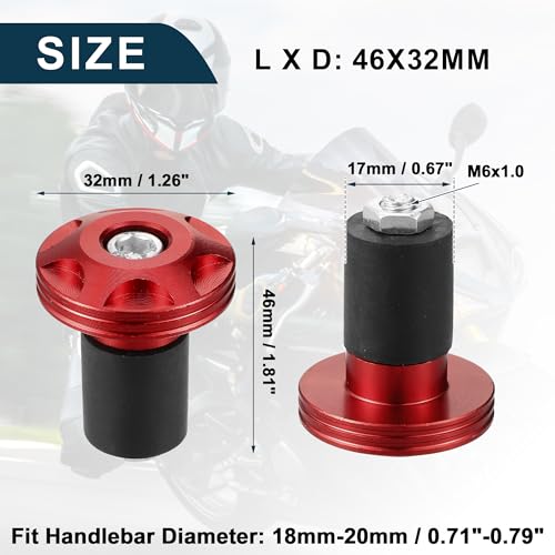 TUCKBOLD Motorcycle Handlebar End Plugs Aluminum Alloy 7/8" 22mm 32mm OD Fashionable | Front Handlebar Grip Cap Gear Balance Plugs Red 2pcs