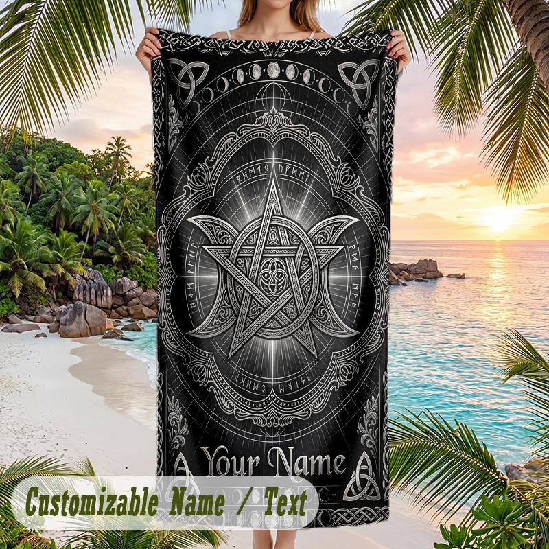 Witchcraft Theme Beach Towel Personalized Custom Name & Text Soft Quick Dry Beach Towel for Swimming Travel