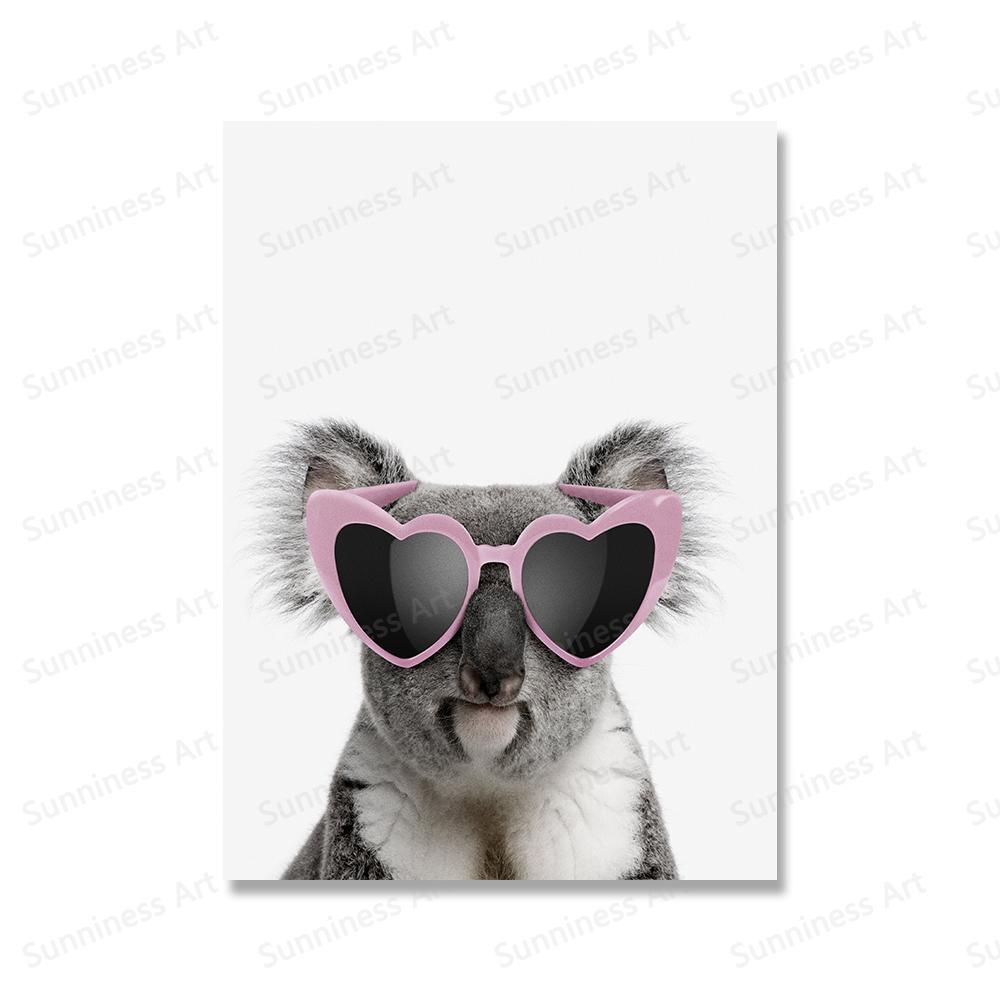 Funny Koala Monkey Duck Giraffe Posters Canvas Painting Animal In Sunglasses Wall Art Print Nursery Pictures For Kids Room Decor