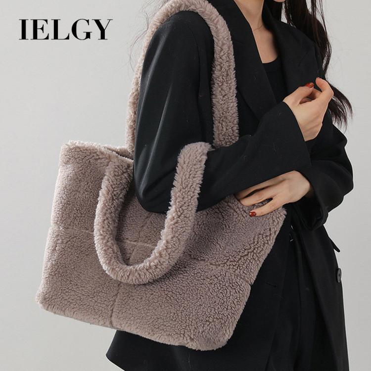 IELGY Autumn Winter Particle Lamb Wool Tote Bag Large Capacity Portable One-Shoulder Wool Bag