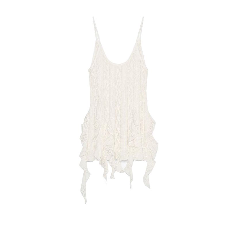 Summer Hem Pointed Embellishment Lace Decorative Texture Tops 2298191 Minimalist Casual Pants 2298192