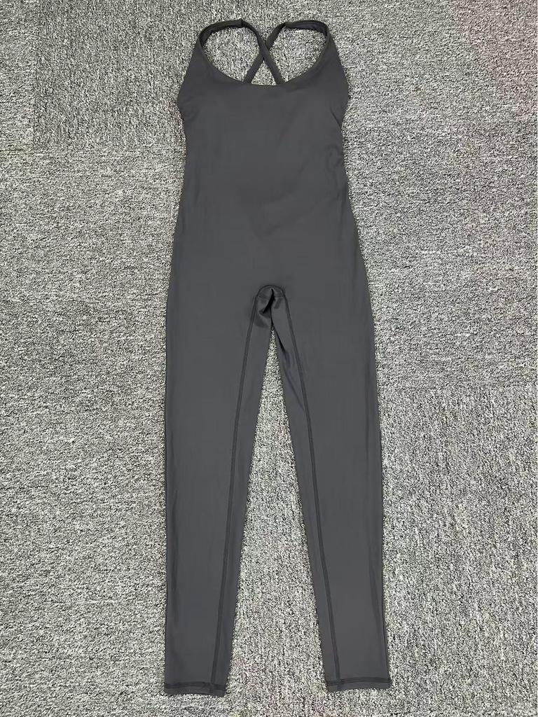 Cross-back LULU Style Aerial Yoga Jumpsuit with Adjustable Shoulders for Fitness and Sports.