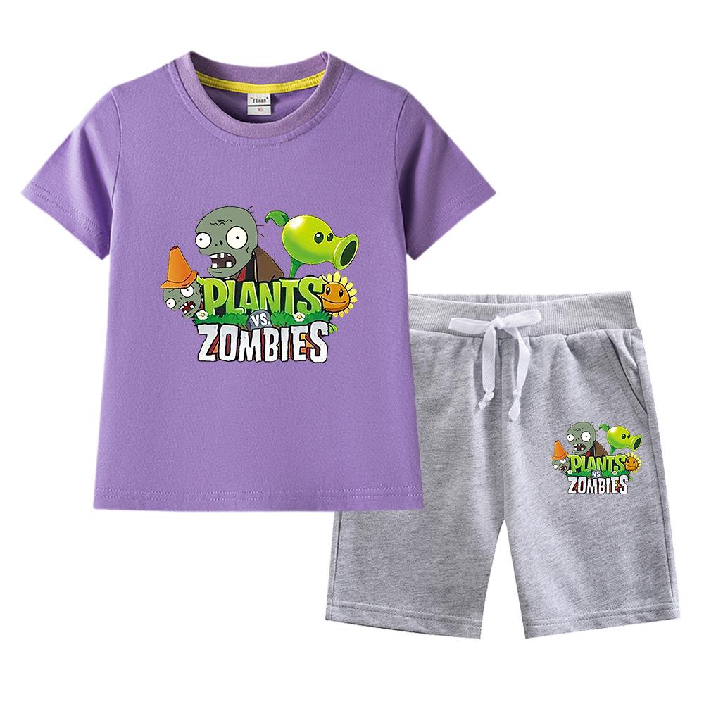 Plants Vs. Zombies Boys' Summer Set: Kids' Thin Short Sleeve T-shirt & Shorts Two-Piece Set