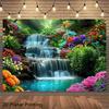 2D Tropisches Wasserfall Banner, Blumenwald Kulisse für Außen- & Gartendekoration