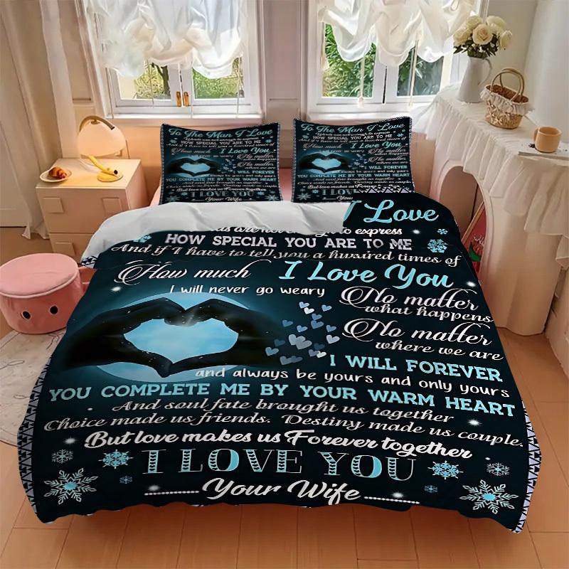 3pcs Love Declaration Duvet Cover Set, Cover For Bedroom Guest Room (1 Duvet Cover + 2 Pillowcase, Without Quilt),  yy250922238