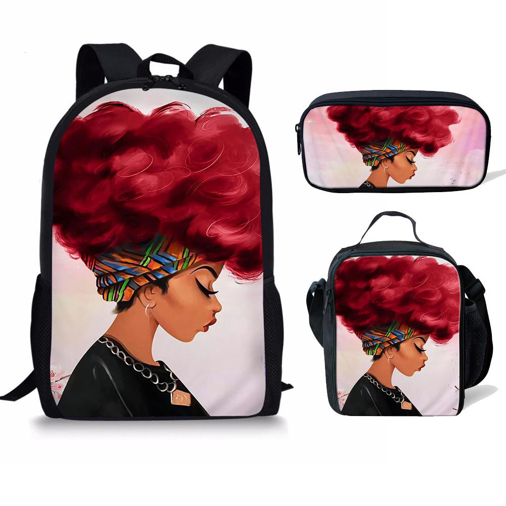 Classic Popular Funny Lovely African Girls 3D Print 3pcs/Set Pupil School Bags Laptop Daypack Backpack Lunch Bag Pencil Case