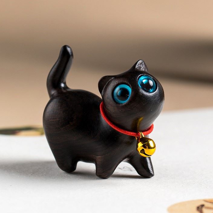 Mini Lovely Wooden Lucky Cat Figurine Desktop Book Nook Ornament Home Decor Kids Event Souvenirs Holiday Gifts New Year's Decor