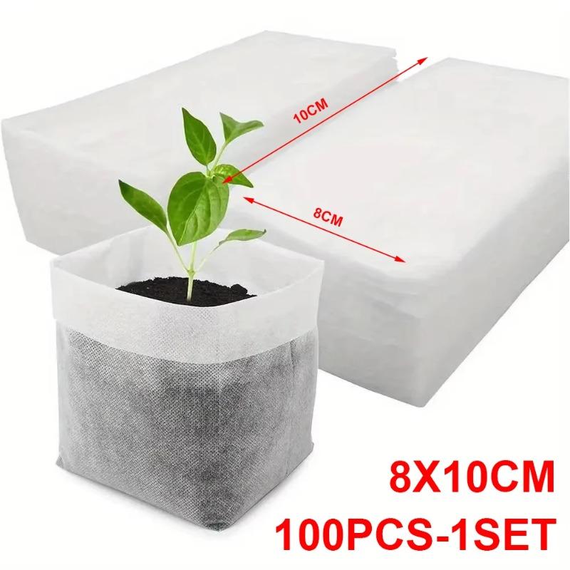 100PCS-1SET Biodegradable Seed Nursery Bags, Non-Woven Plants GrowBags, Fabric Seedling Pots Plants Pouch, Home Garden Supply