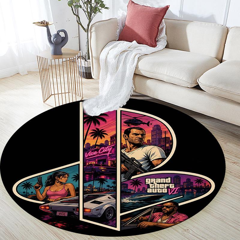 Grand Theft Auto,Round Area Rug,Carpet Rug for Living Room Bedroom Sofa Playroom Decor,Non-slip Floor Mat