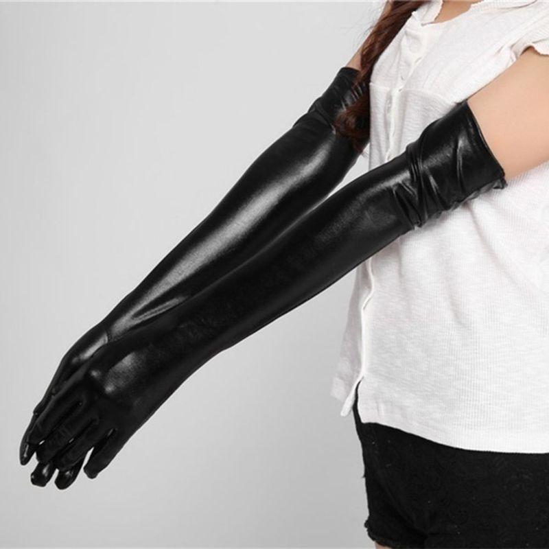 Adult Sexy Long Latex Gloves Black Ladies Hip-pop Fetish Faux Leather Gloves Clubwear Sexy Catsuit Cosplay Costumes Accessory