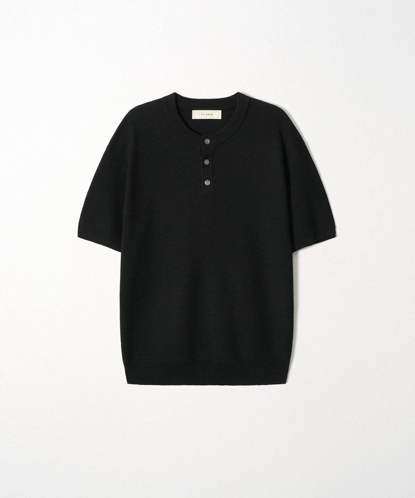 EZIO Textured Linen Henley Knit_Black