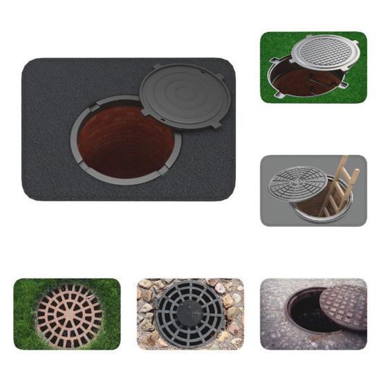 3D Bottomless Manhole Rug Optical Illusion Floor Mat Non-Slip Visual Trap Door Mat for Entrance Playroom Living Room Decoration