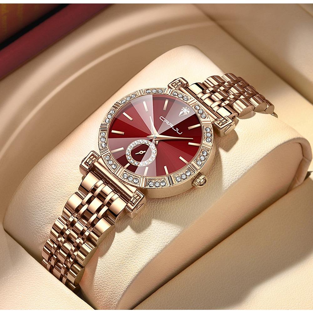 CRRJU Brand Luxury Fashion Original Ladies Watch Waterproof Ladies Watch Stainless Steel Diamond Watch Gift