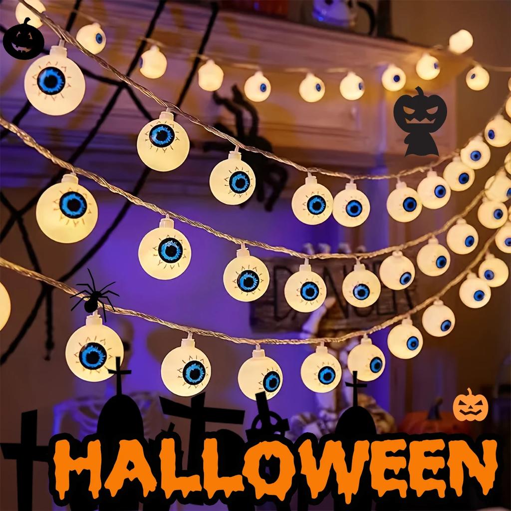 Battery Operated Halloween Eyeball String Lights Creepy Glowing Ghost Eyes Horror Atmosphere Decor Props for Home Garden Party