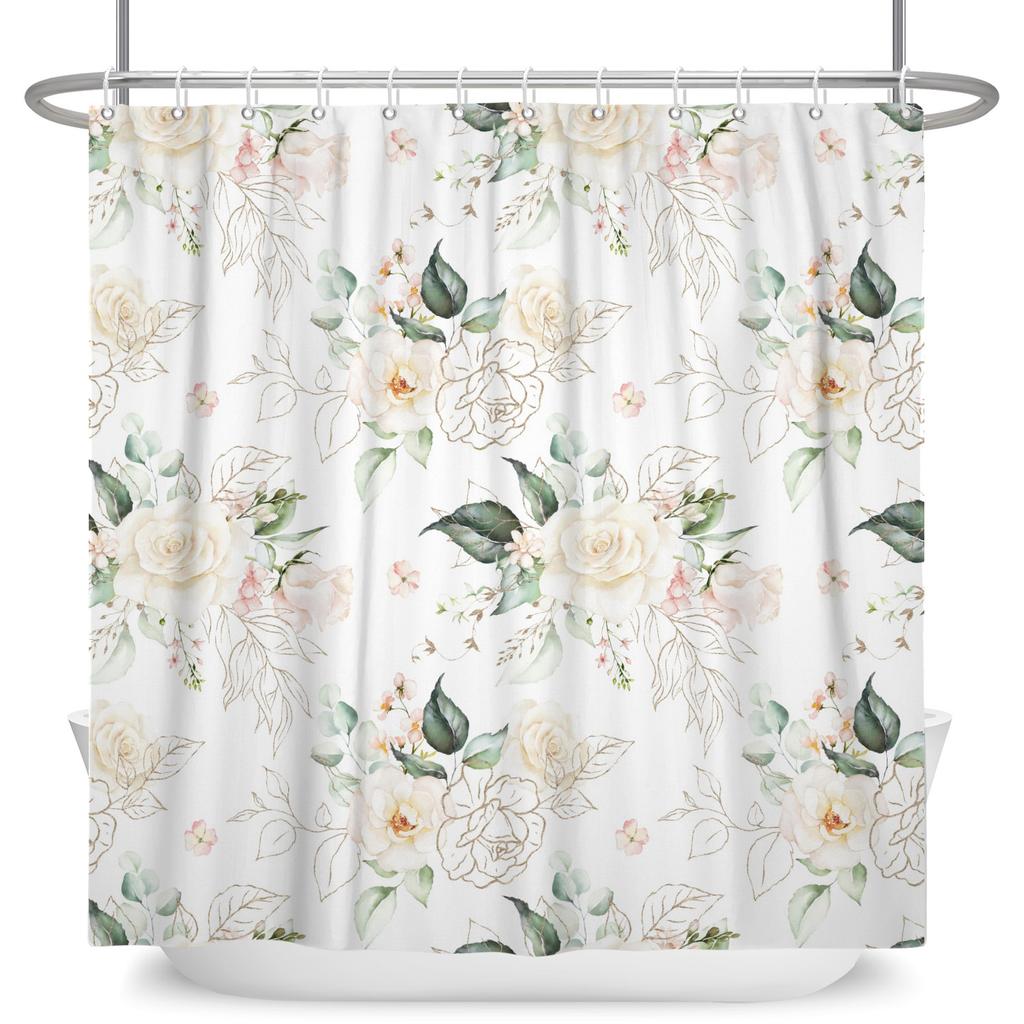 Fresh Natural Style Bathroom Shower Curtains Butterfly Flowers Green Leaves Home Bathroom Decor Waterproof Curtain With Hooks