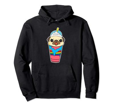 Sudadera con capucha de cachorro de perro pug lindo y divertido en bebida smoothie