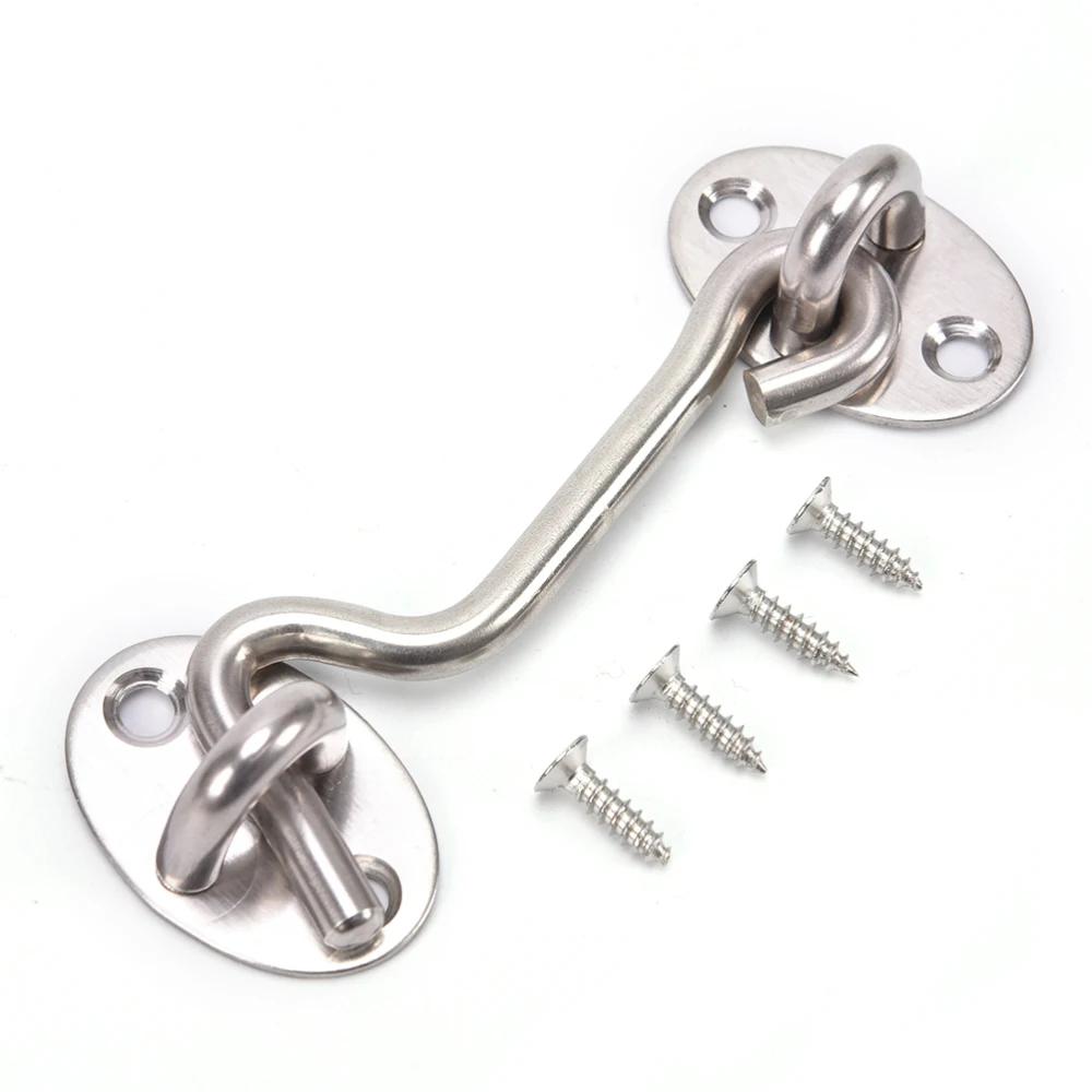 1Set Cabin Hook With 4 Screws Stainless Steel Windproof Window Hook Silver Household Hardware Accessories Easy Locks Gate