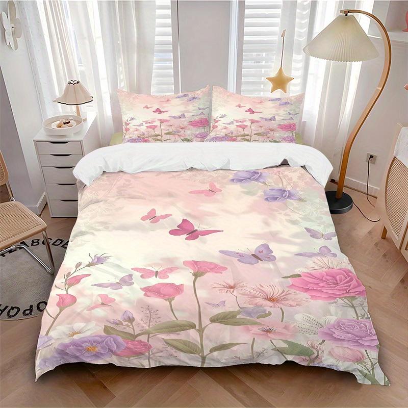 

3pcs Floral Butterflies Bedding Cover Set, Fashion Classic Popular Print Bedding Set, Soft Comfortable, All - Season Use, For Bedroom, Guest Room170 135x200cm