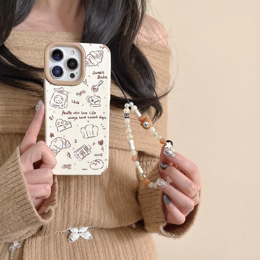 

Retro Croissant Cheese iPhone Case: Soft Leather Cover for iPhone 12-16, Women s Fashion. 11 брудно-білий