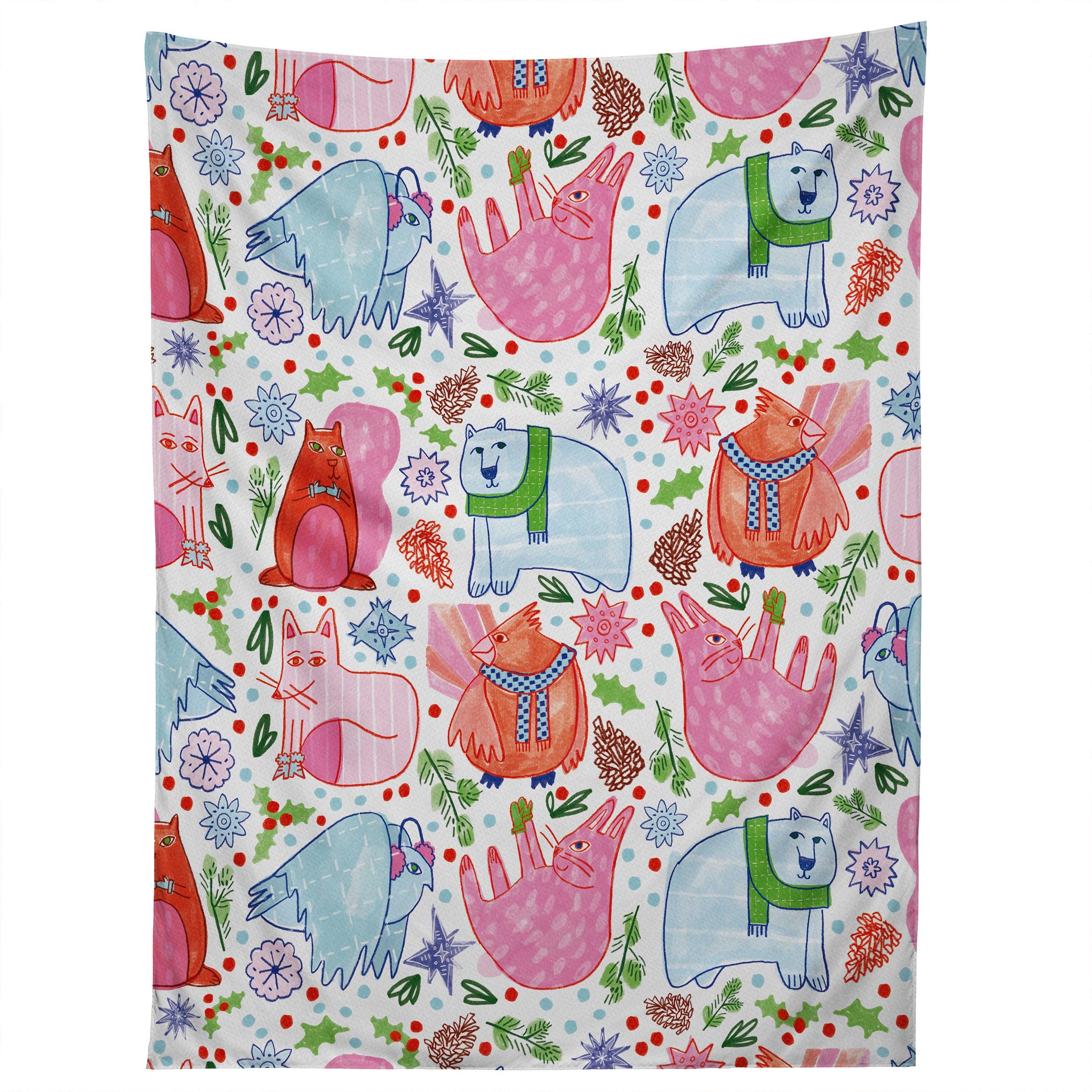 WINTER FOREST WOODLAND ANIMALS tapestry 75x100