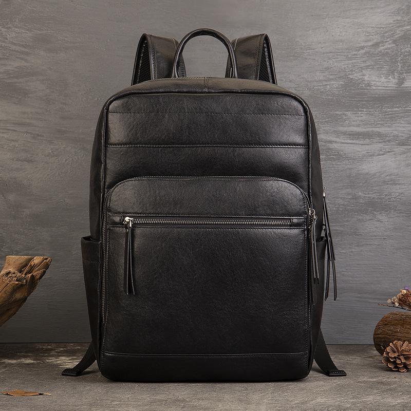 

Рюкзак из натуральной кожи высшего качества для мужчин, деловой коммуникации, большая компьютерная сумка, модный и повседневный дорожный рюкзак чёрный