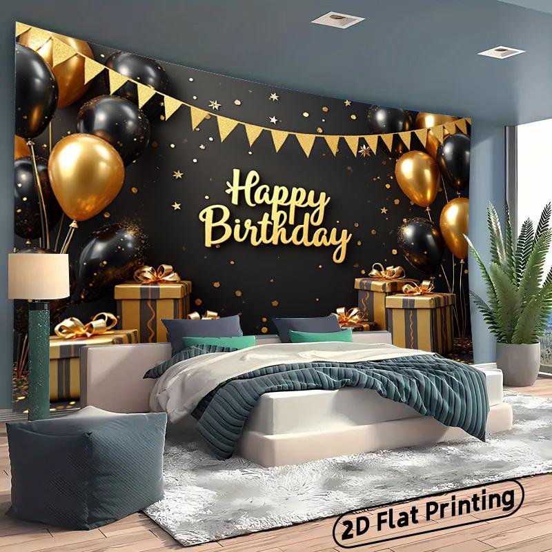 2D Plane, 1 Piece of Exquisite Black Gold Birthday Balloon and Gift Background Cloth