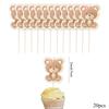 20pcs Carton Bear Cupcake Toppers Blue Pink Topper for Kids Baby Shower Bear Happy Birthday Party Decorations DIY Cake Supply