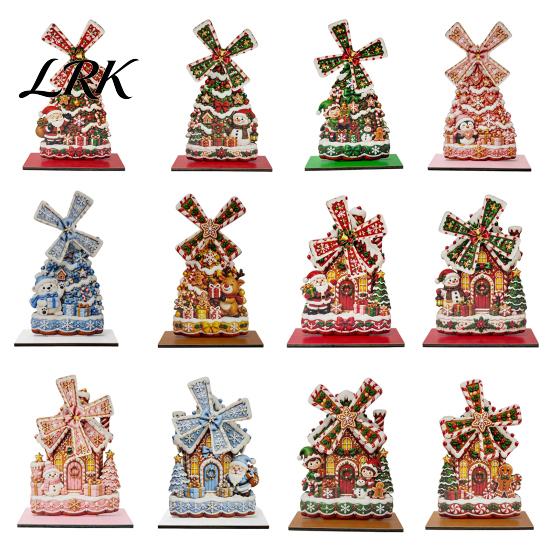 Kerstman Bureau Centerpiece Kerst Windmolen Houten Ornament, Decoratief Ambacht met Draaiend Peperkoekhuis Tafeldecor Bladen, Handgemaakt