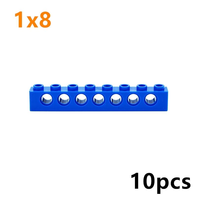 Building Blocks 1x8 with 7 holes Perforated Bricks Assembles Particles Long Beam 3702 Technical MOC Parts 10PCS Toys for Kids