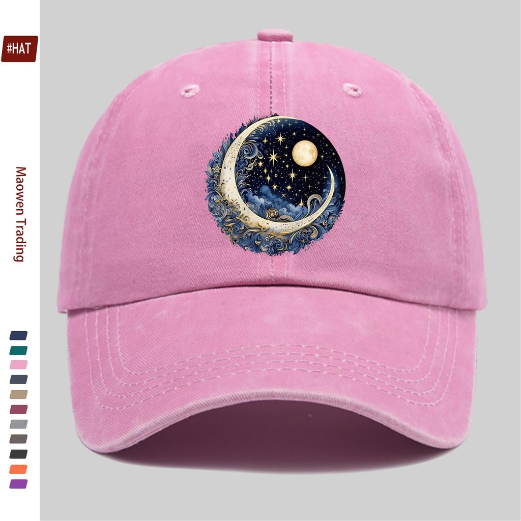 Pc Mysterious IronOn Patch Cosmic Night Sky Design Print Baseball Cap with Stars Swirling Clouds And Crescent Pattern Fash