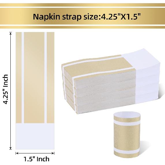 Germiwipe 200 Pcs Paper Napkin Band,Napkin Ring Self Adhesive, Matte Gold Silverware Wraps Bands,Table Setting Wedding Event Party Supply (Matte