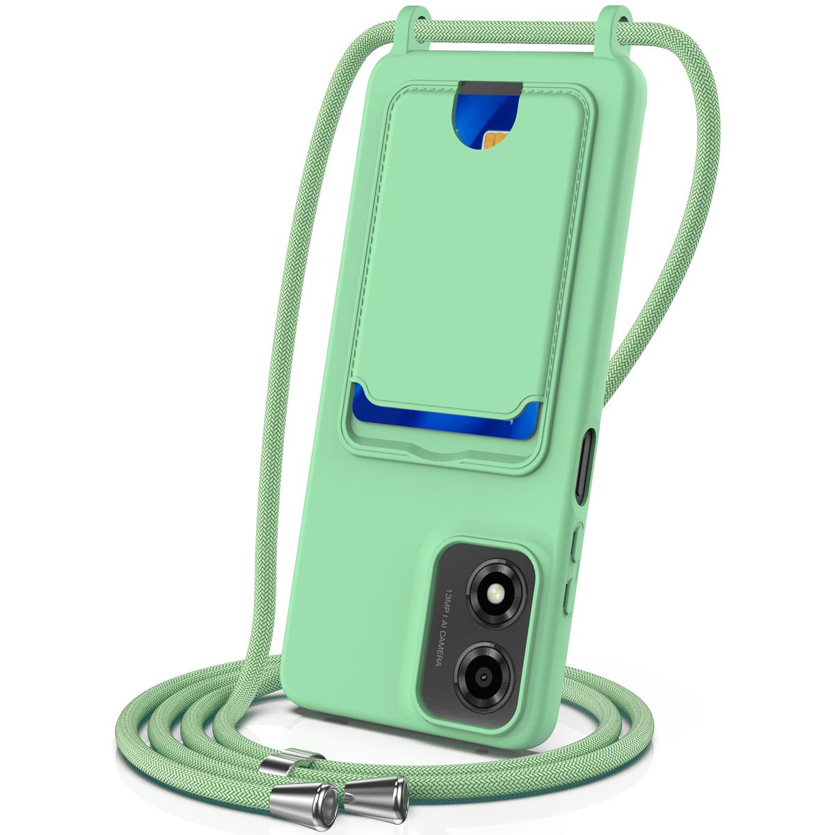 

Чохол для телефону Motorola Moto G24 4G/G04s 4G/G04 4G/E14 4G Рідкий силікон Тримач для карток Задня кришка зі шнурком Green