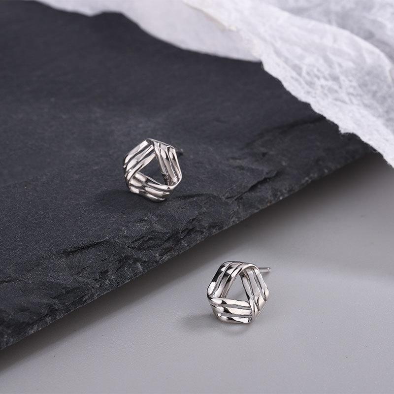 

Copper Color Cross Triangle Stud Earrings for Women Hollow Geometric Statement Female Small Earrings Tiny Fashion Ear Zircon