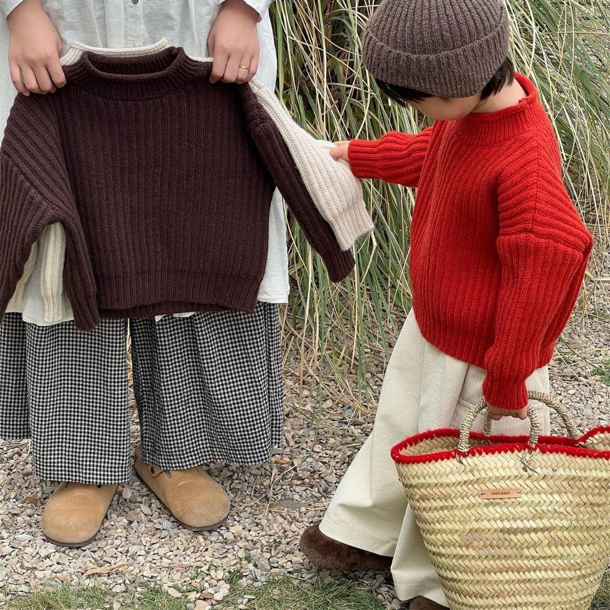 

Детская одежда, новинка 2023 года, зимний свитер для мальчиков и девочек, утепленный детский вязаный свитер в стиле ретро с полувысоким воротником в лесном стиле