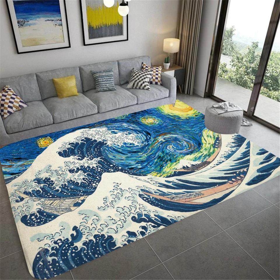 Starry Sky Carpet Van Gogh Art Painting Bathroom Rugs Non-slip Bedroom Mats Welcome Mat Floor Decorative Carpet for Living Room